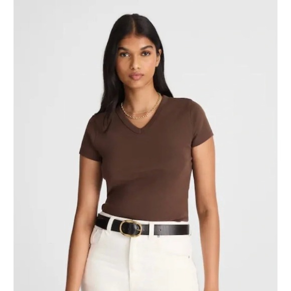 Madewell Tops - Madewell | NWT '90s V-Neck Baby Tee Compact Cotton Brown | Sz XL